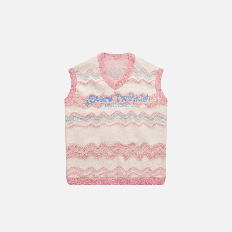 Y2k Fuzzy Star Twinkle Knitted Vest - fashionupstore1