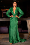 Xanthippi Emerald Deep V Pleated Maxi Dress - fashionupstore1