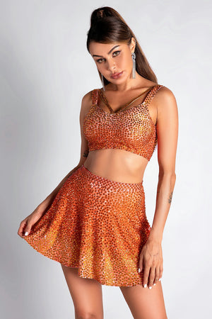 Pre-Sale Melaki Orange Rhinestone 3 Piece Skirt Set - fashionupstore1