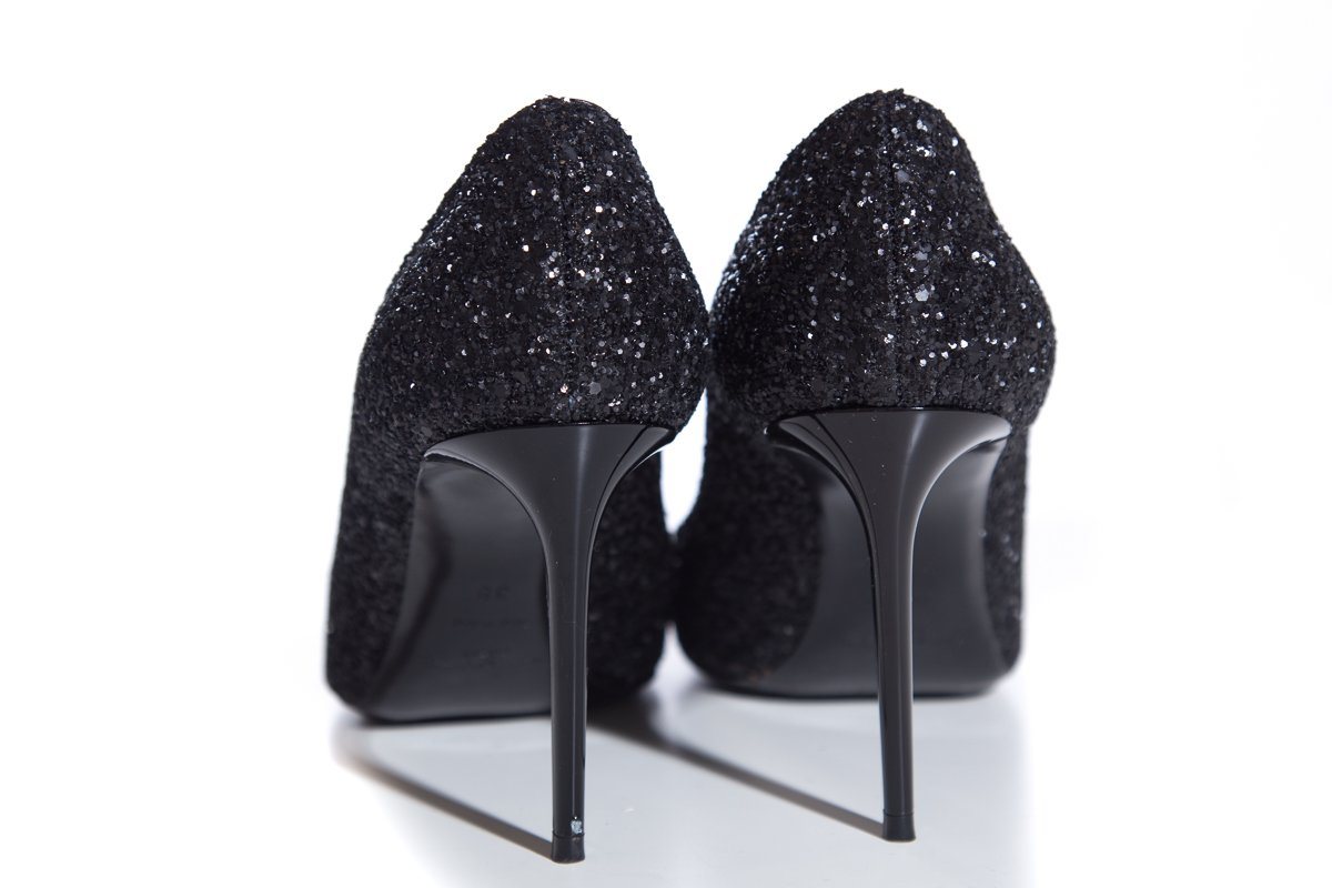 Yves Saint Laurent Black Glitter Zoe Heels SZ 38 - fashionupstore1