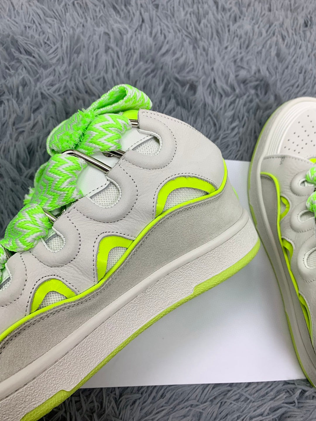 Premium Women Leather Curb Sneaker white fluorescent yellow - fashionupstore1