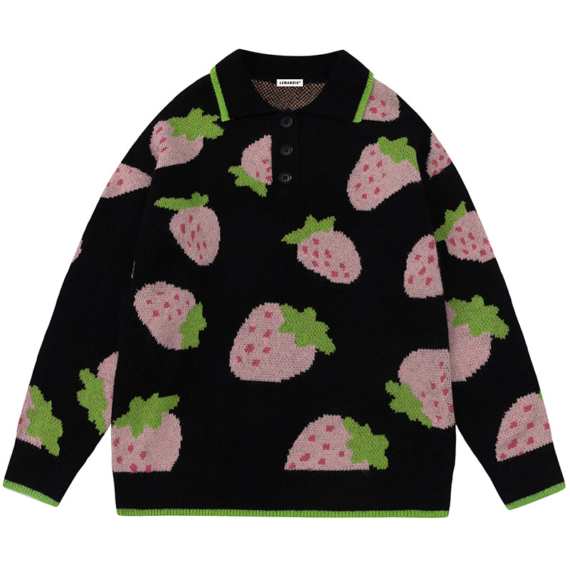 1984® Quarter Button Jacquard Sweater Strawberry - 1984brand