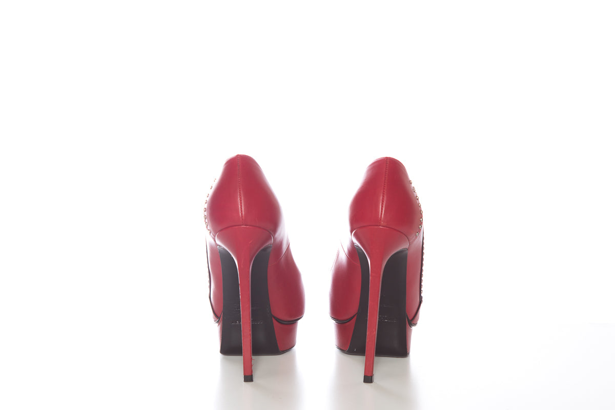 YSL Yves Saint Laurent Red Jeweled Lightning Heels SZ 36 - fashionupstore1