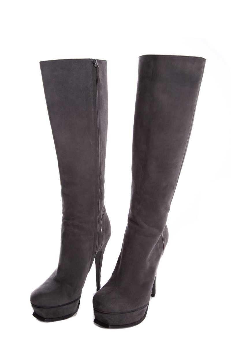 Yves Saint Laurent Grey Suede Knee-High Boots SZ 39 - fashionupstore1