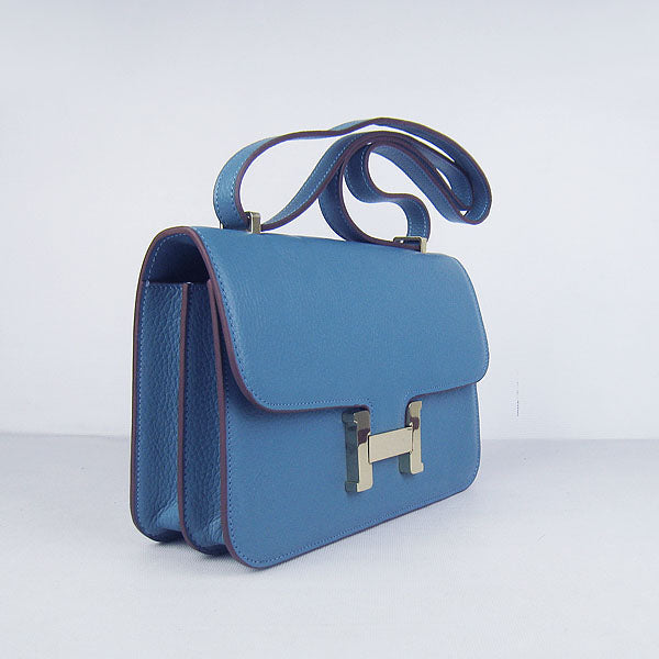 Hermes calf Leather Message Bag H020 blue golden - fashionupstore1