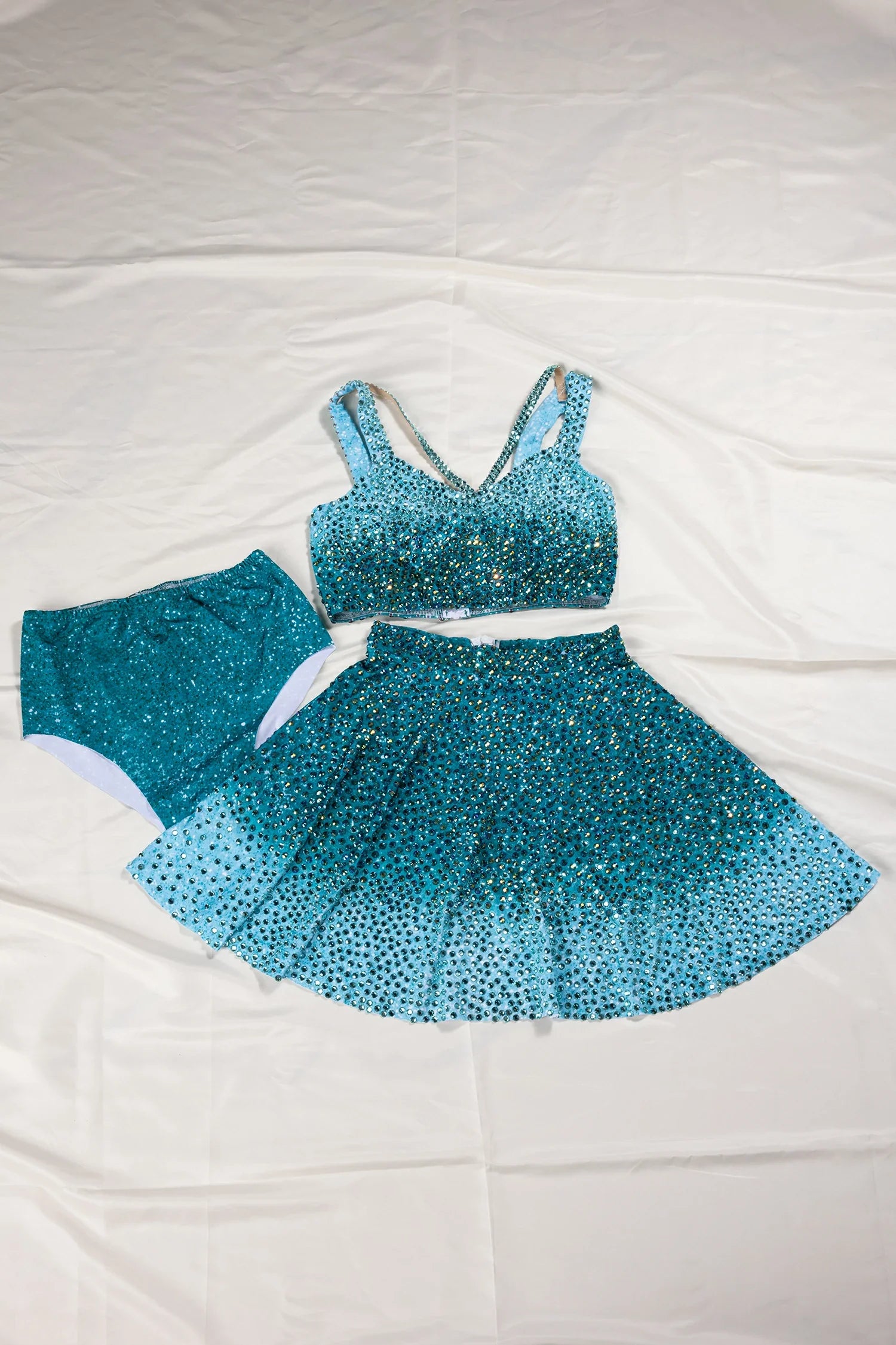 Pre-Sale Margeta Rhinestone Ombre Glitter 3 Piece Skirt Set - fashionupstore1