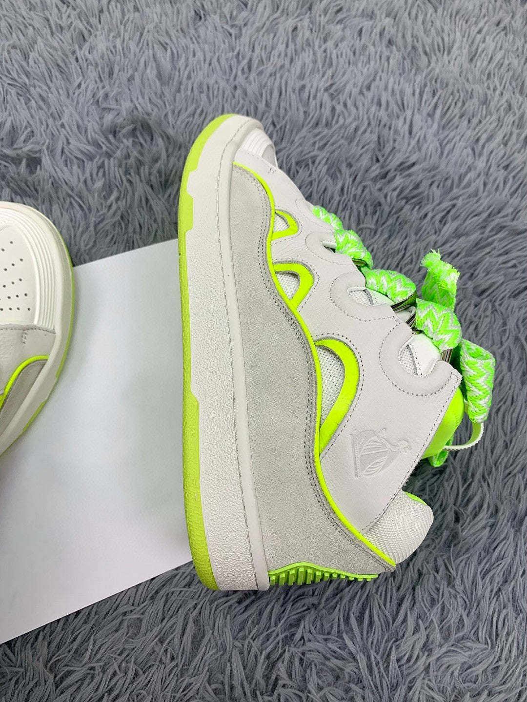 Premium Women Leather Curb Sneaker white fluorescent yellow - fashionupstore1