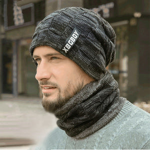 Thickened Woolen Knitted Cap with Scarf - fashionupstore1