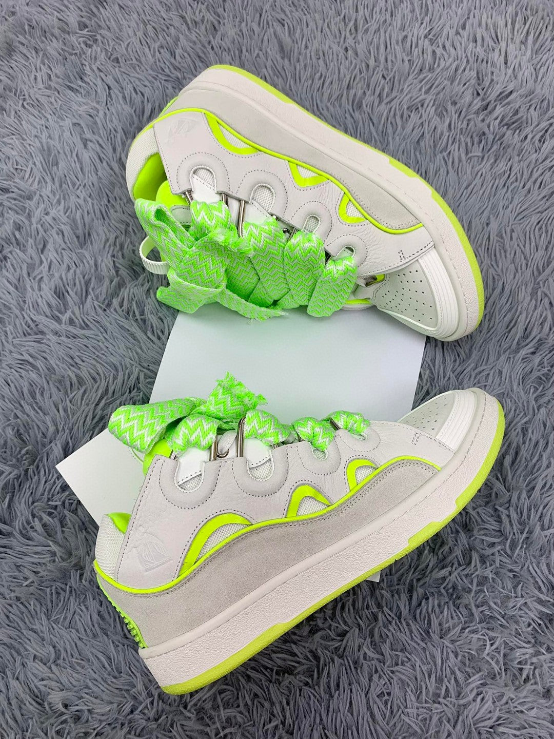 Premium Women Leather Curb Sneaker white fluorescent yellow - fashionupstore1