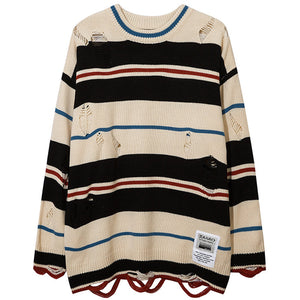 1984® Distressed Striped Pullover Sweater - 1984brand