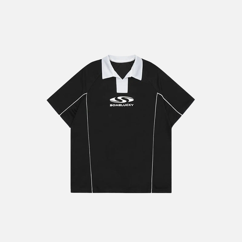 "Some Lucky" Printed Sports Polo T-shirt - fashionupstore1