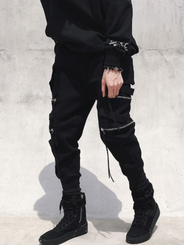 Spectre8 Black Cargo Pants for mens korean streetwear joggers - fashionupstore1