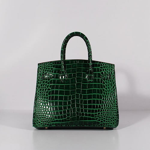 Hermes Birkin 30cm Crocodile Leather Bag With Strap Green Gold - fashionupstore1