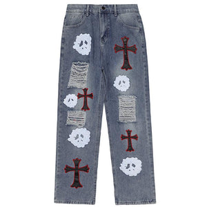 Fashionup Distressed Jeans Chrome Heart Ghost - fashionupstore1