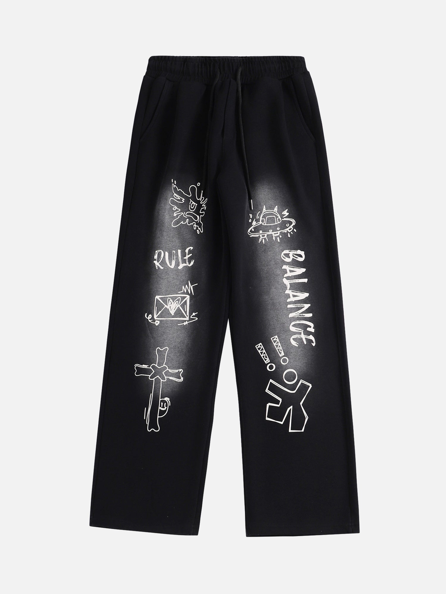 Fashionup American Style Spray Painted Letters Washed Casual Sweatpants - fashionupstore1