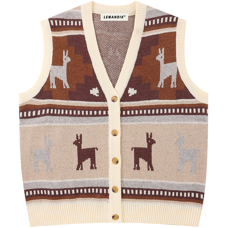 1984® Warm Knit Cardigan Vest Horse Pattern - fashionupstore1