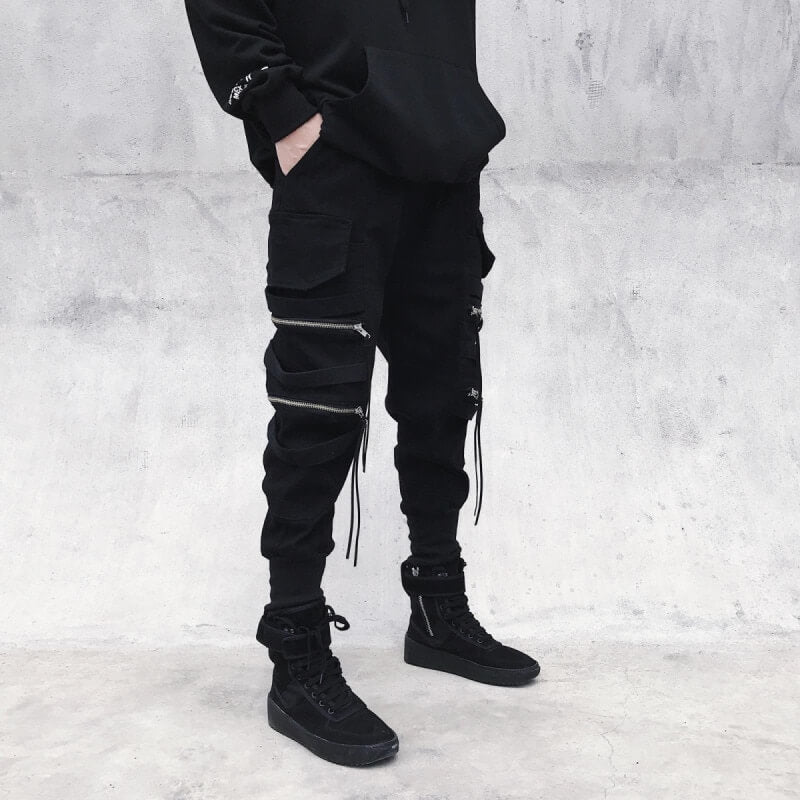 Spectre8 Black Cargo Pants for mens korean streetwear joggers - fashionupstore1