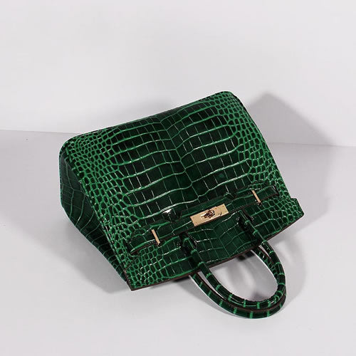 Hermes Birkin 30cm Crocodile Leather Bag With Strap Green Gold - fashionupstore1