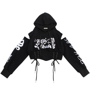 1984® Women Cut Out Shoulder Cropped Hoodie - 1984brand