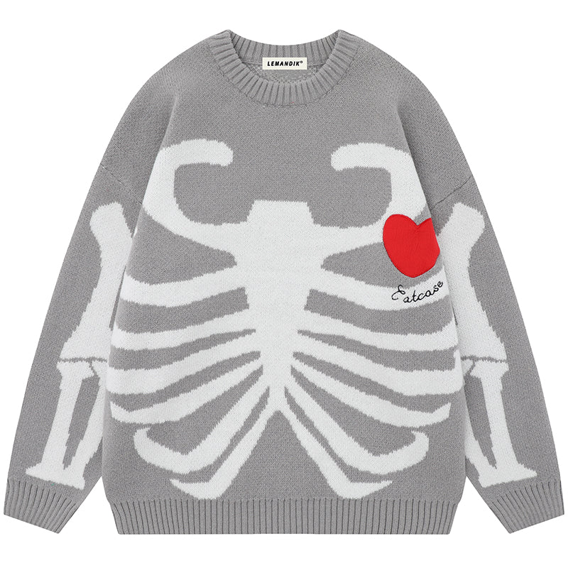 1984® Knitted Skeleton Sweater with Heart - fashionupstore1