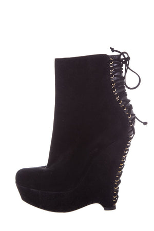 YSL Black Lace Back Detail Boots SZ 39 - fashionupstore1