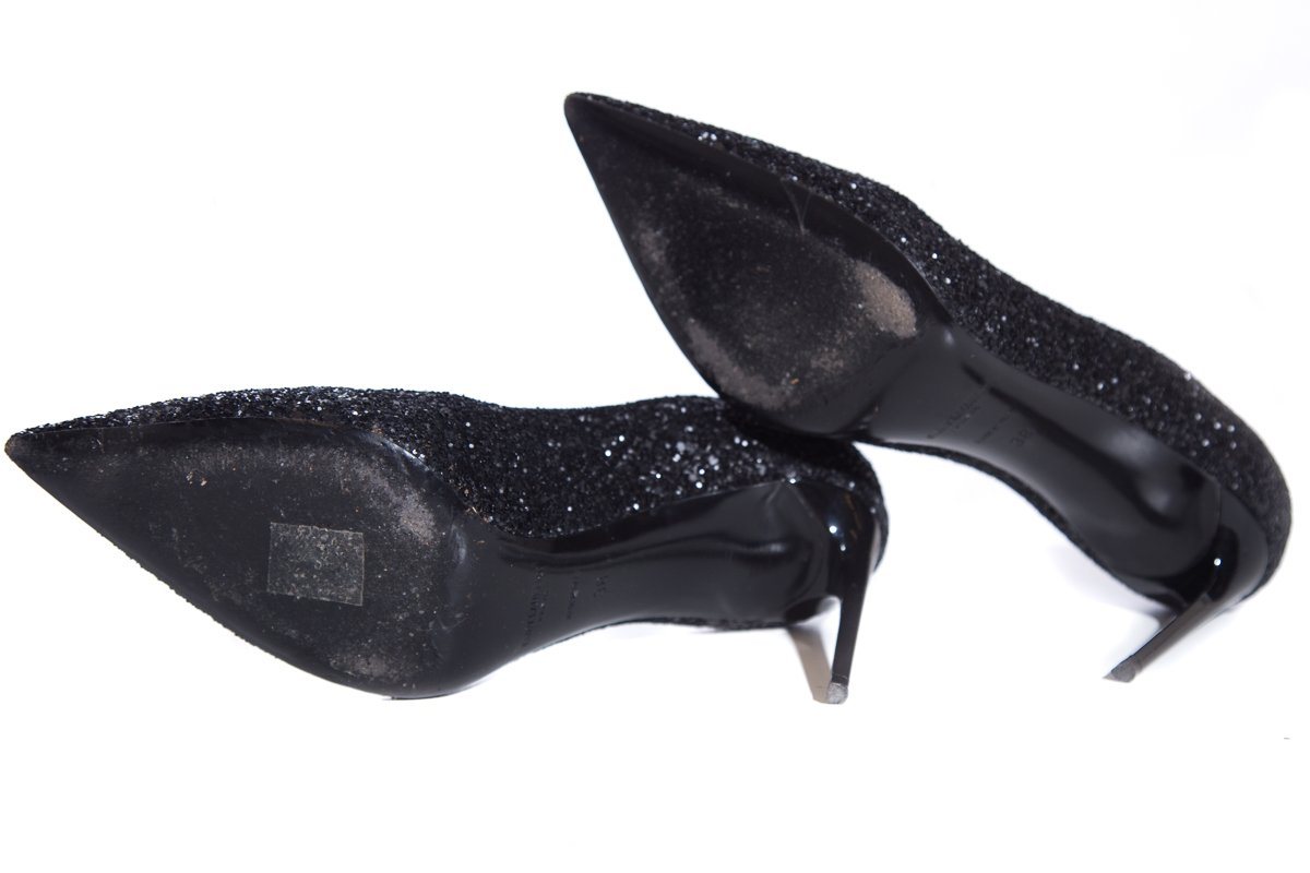 Yves Saint Laurent Black Glitter Zoe Heels SZ 38 - fashionupstore1