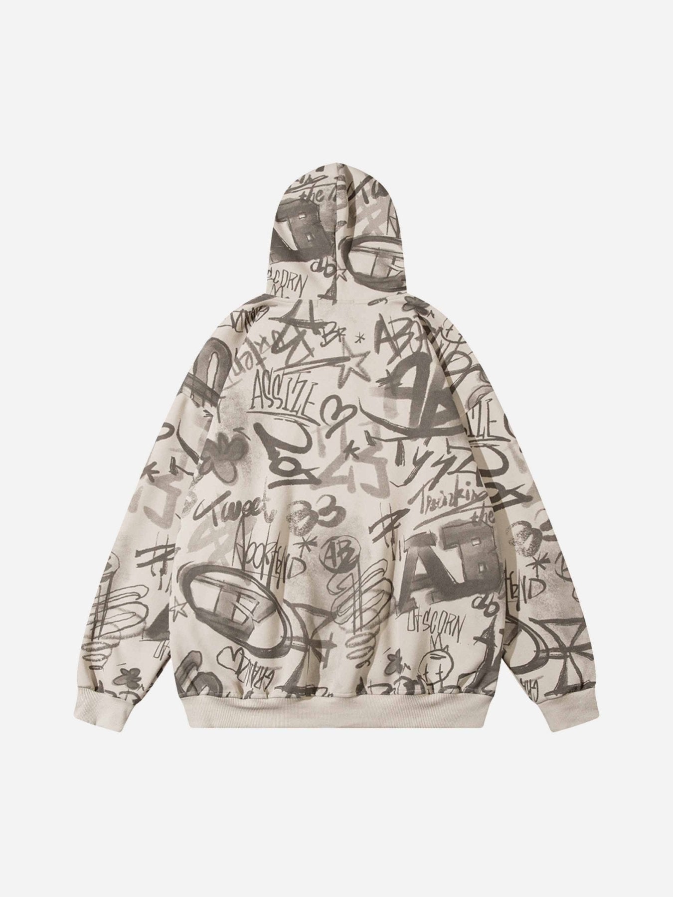 1984 All Over Graffiti Print Hooded Sweatshirt - 1823 - fashionupstore1