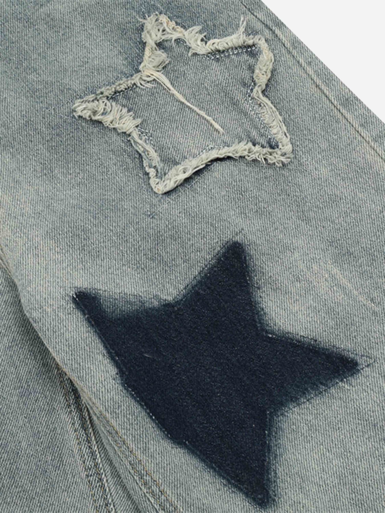 1984 Airbrushed Pentagram Applique Jeans - 1656 - fashionupstore1