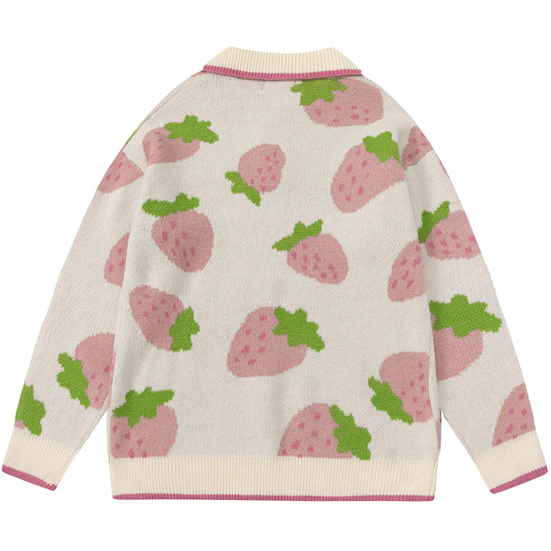 1984® Quarter Button Jacquard Sweater Strawberry - 1984brand