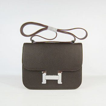 Hermes Constance Cowskin Leather Bag H017 dark coffee silver - fashionupstore1