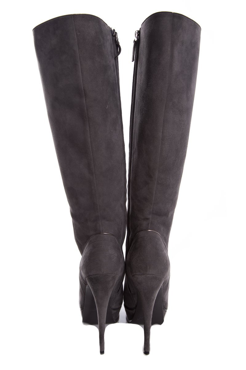 Yves Saint Laurent Grey Suede Knee-High Boots SZ 39 - fashionupstore1