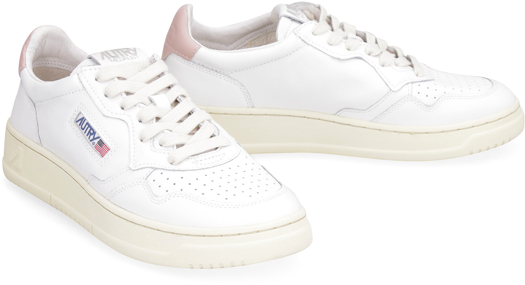 WHITE/PINK LEATHER MEDALIST SNEAKERS - fashionupstore1