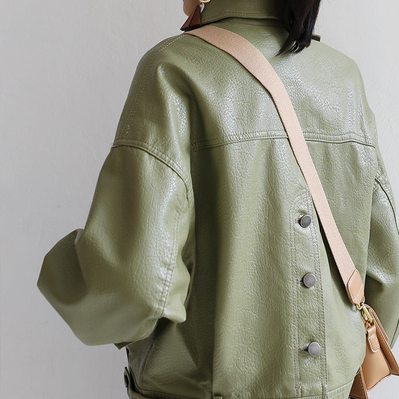 1984® - Spring Autumn Green Leather Jacket - fashionupstore1