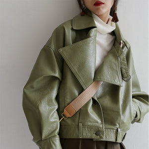 1984® - Spring Autumn Green Leather Jacket - fashionupstore1