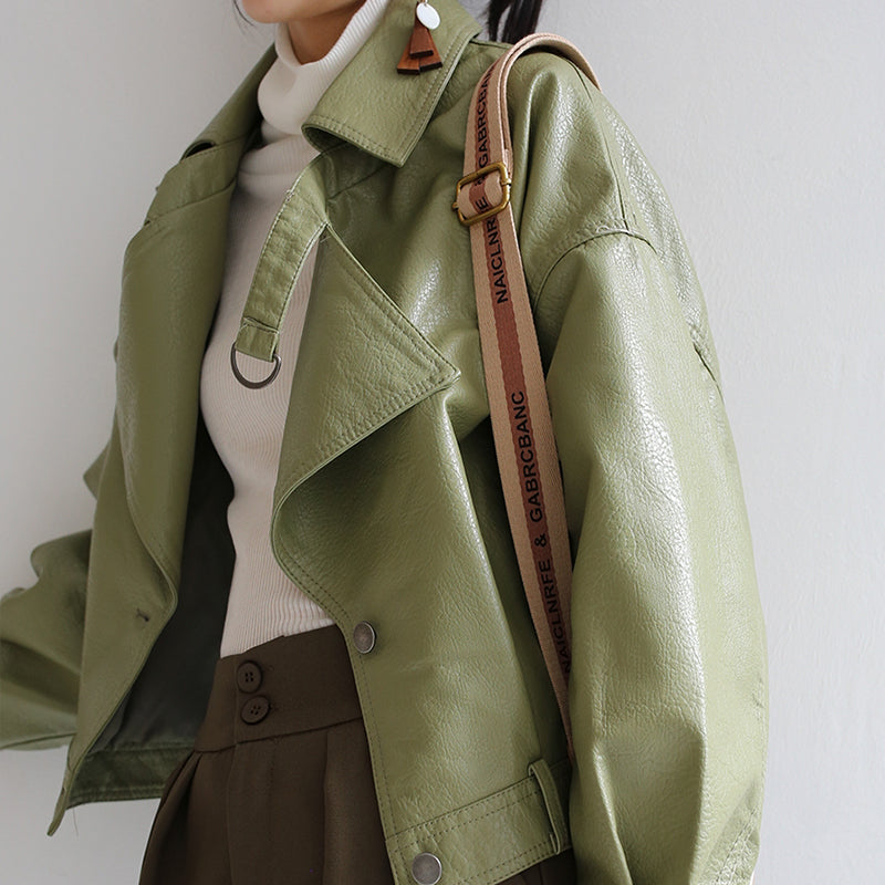 1984® - Spring Autumn Green Leather Jacket - fashionupstore1