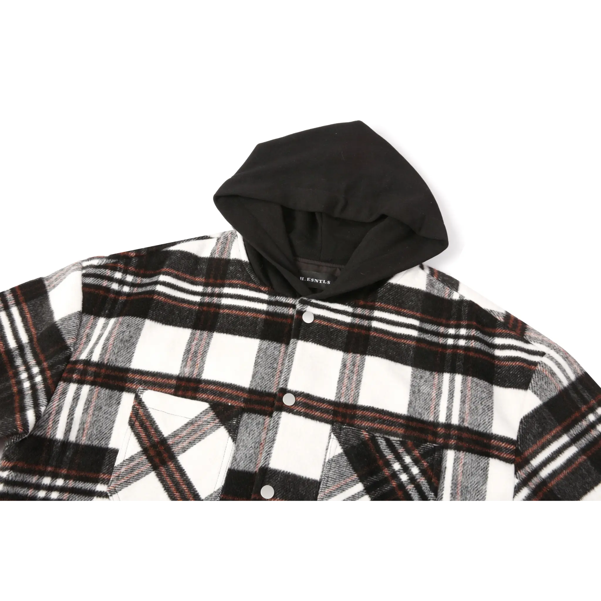 Hooded Flannel Jacket - Cream/Brown - fashionupstore1