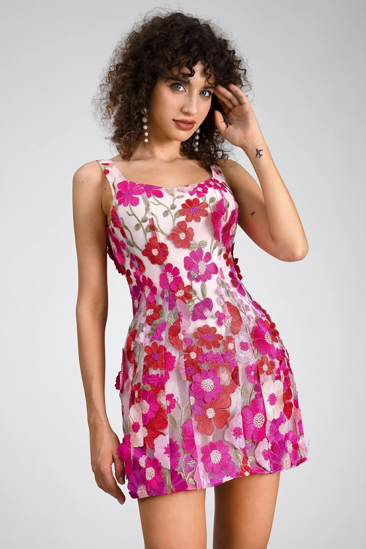 Yeorgia 3D Floral Embroider Mini Dress - fashionupstore1