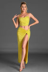 Xeneli Backless Halter High Slit 2 Piece Set In Yellow - fashionupstore1