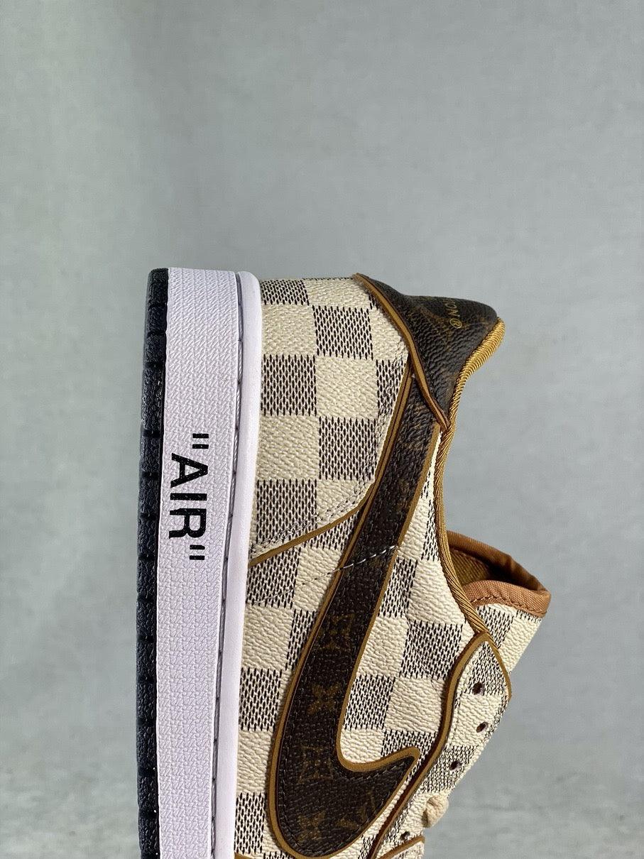 Custom Air Jordan 1 Low Damier Azur Brown LV Monogram sneakerhypes