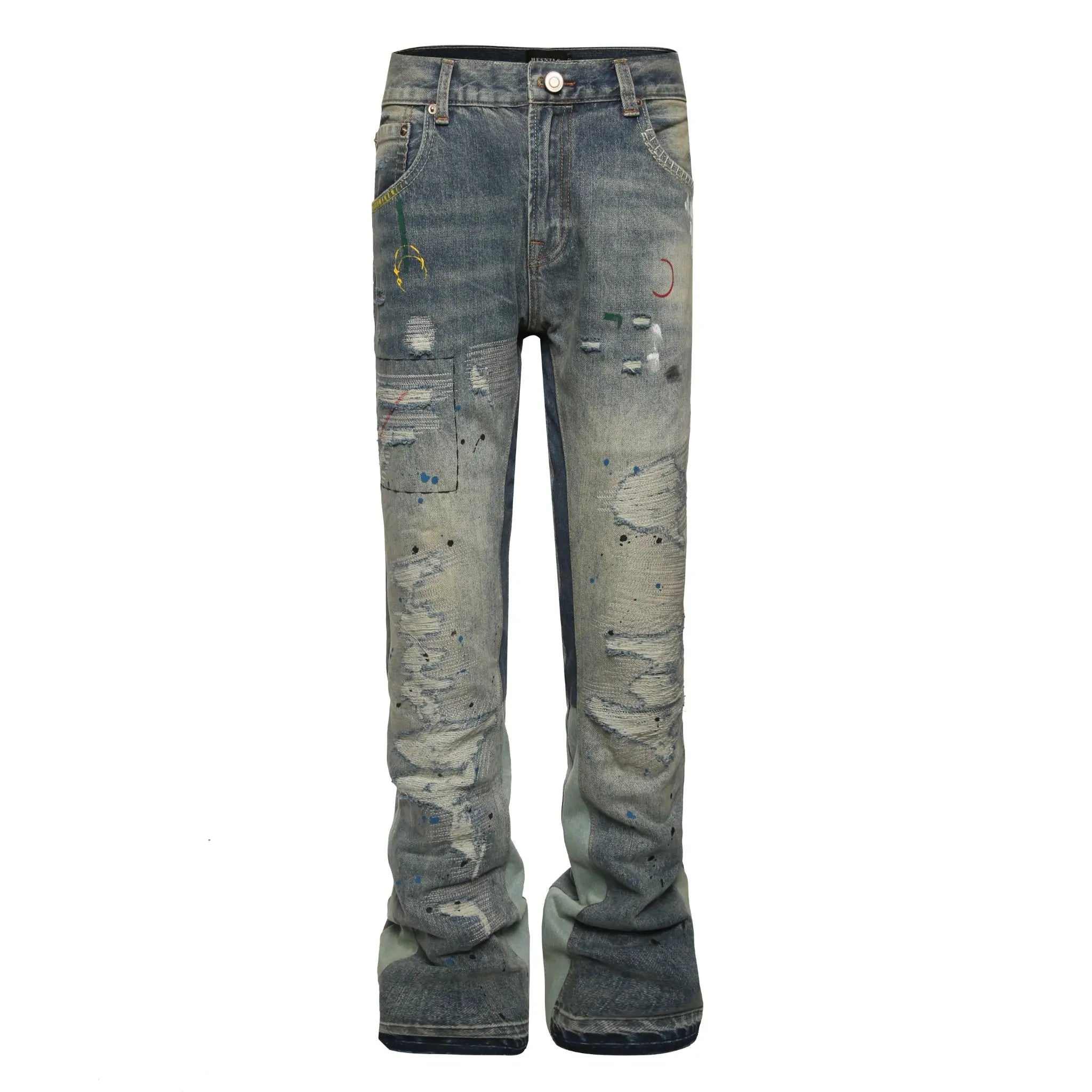 Flare Denim - Destroyed Indigo - fashionupstore1