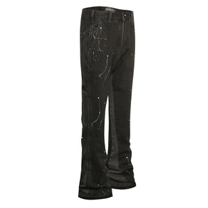 Flare Denim - Paint Splattered Black - fashionupstore1