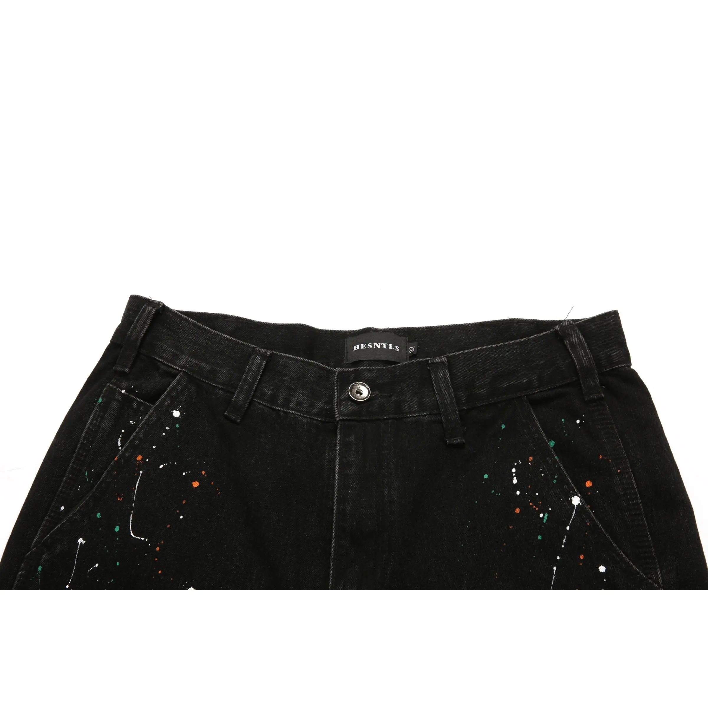 Flare Denim - Paint Splattered Black - fashionupstore1