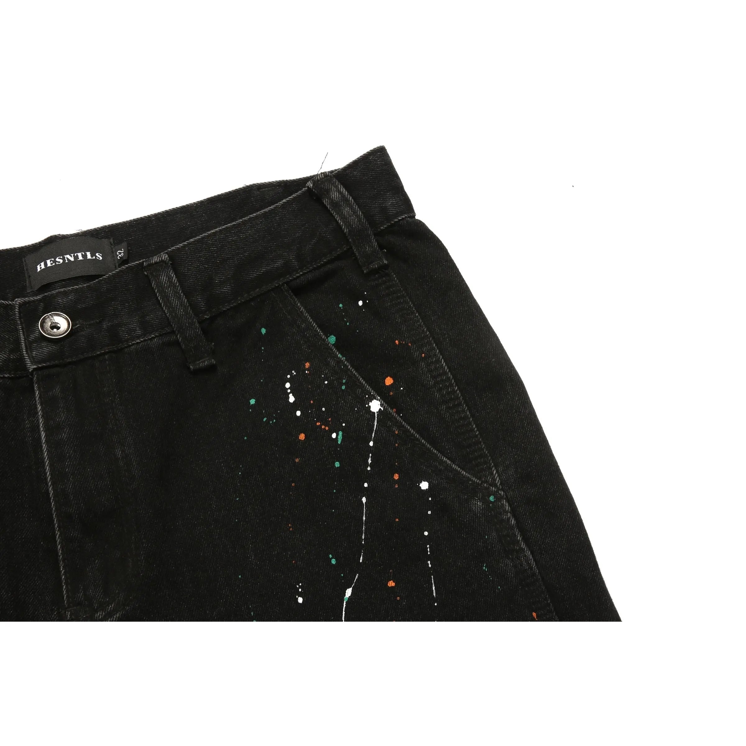 Flare Denim - Paint Splattered Black - fashionupstore1