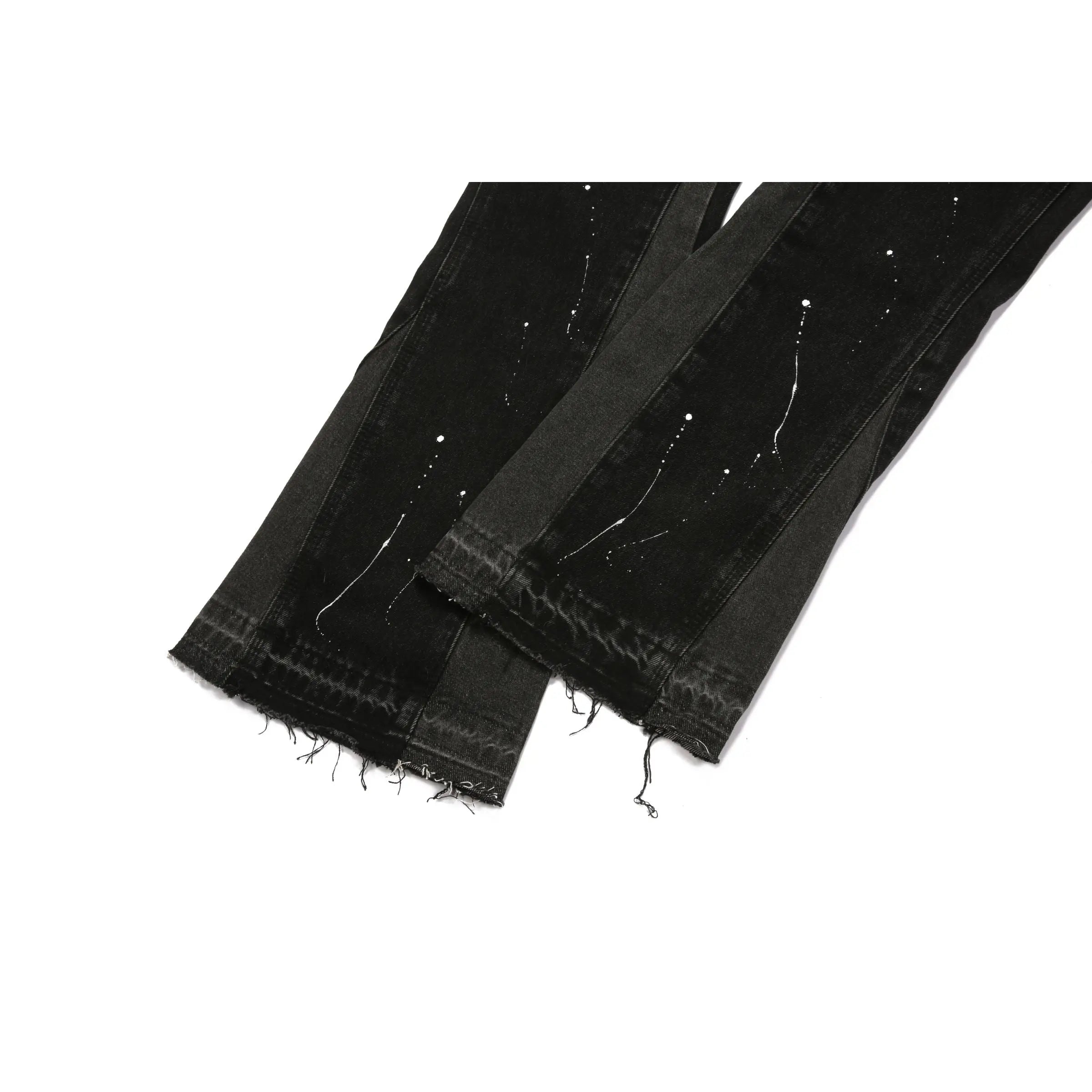 Flare Denim - Paint Splattered Black - fashionupstore1