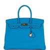 Pre-owned Hermes Birkin 35 Bleu Zanzibar Togo Gold Hardware - fashionupstore1