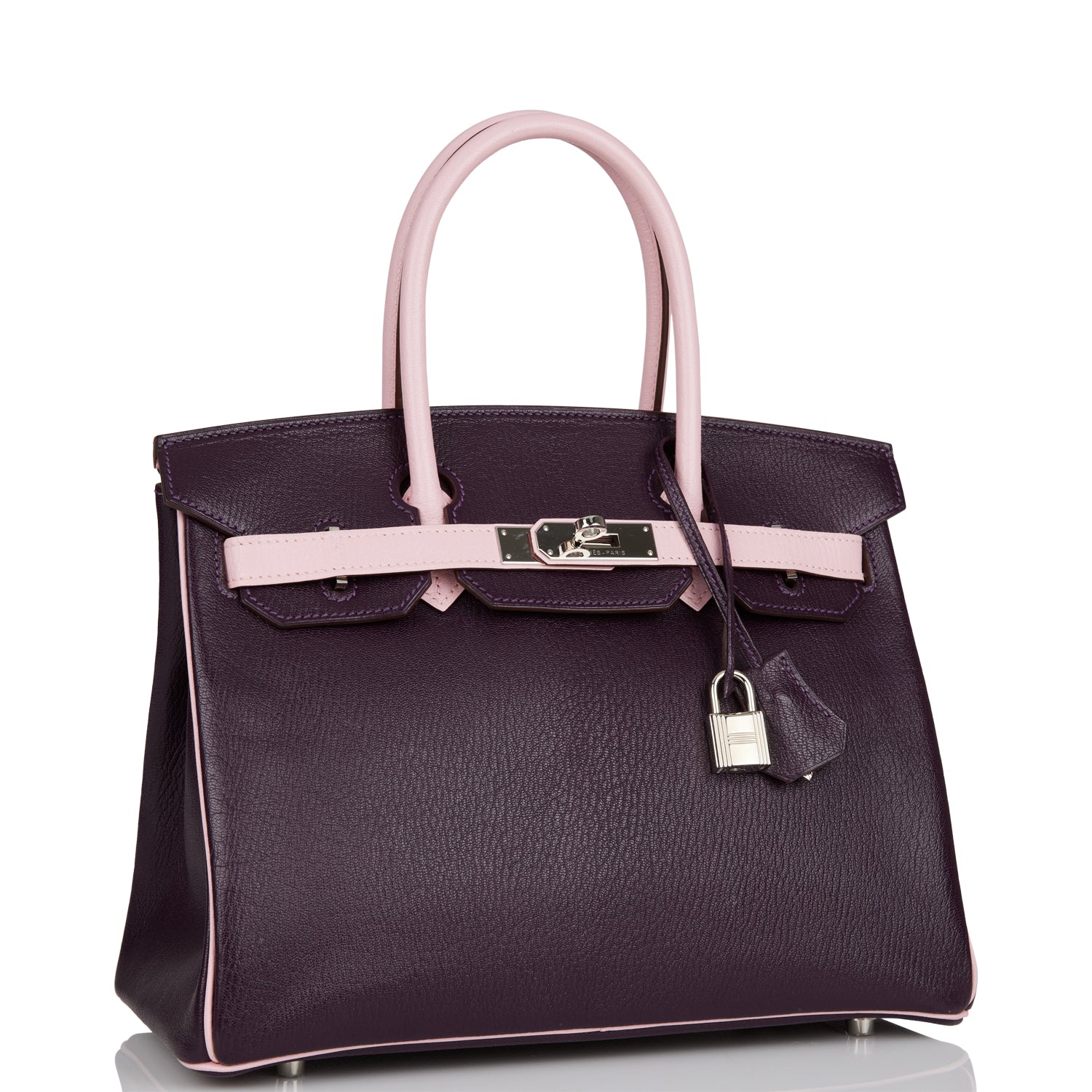 Pre-owned Hermes Special Order (HSS) Birkin 30 Raisin and Rose Sakura Chevre Palladium Hardware - fashionupstore1