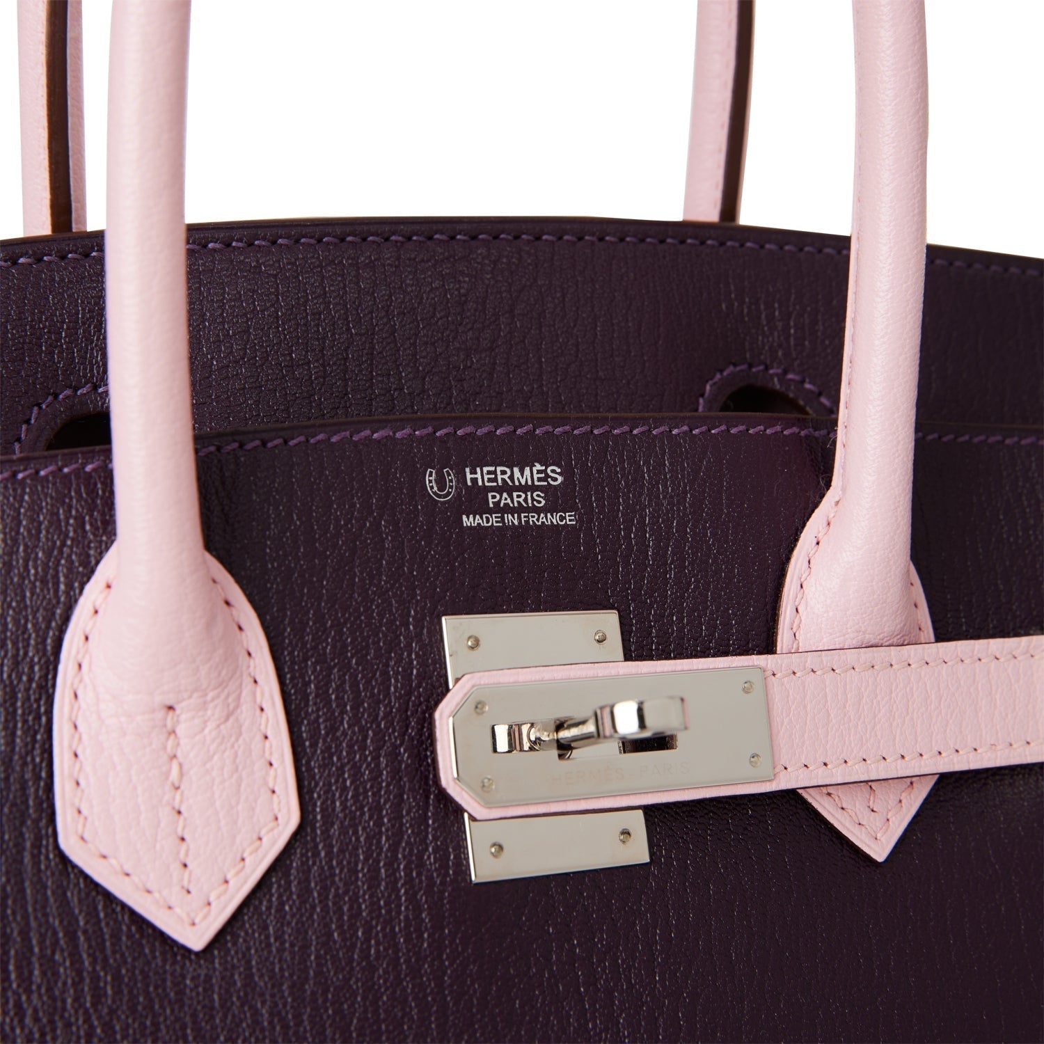 Pre-owned Hermes Special Order (HSS) Birkin 30 Raisin and Rose Sakura Chevre Palladium Hardware - fashionupstore1