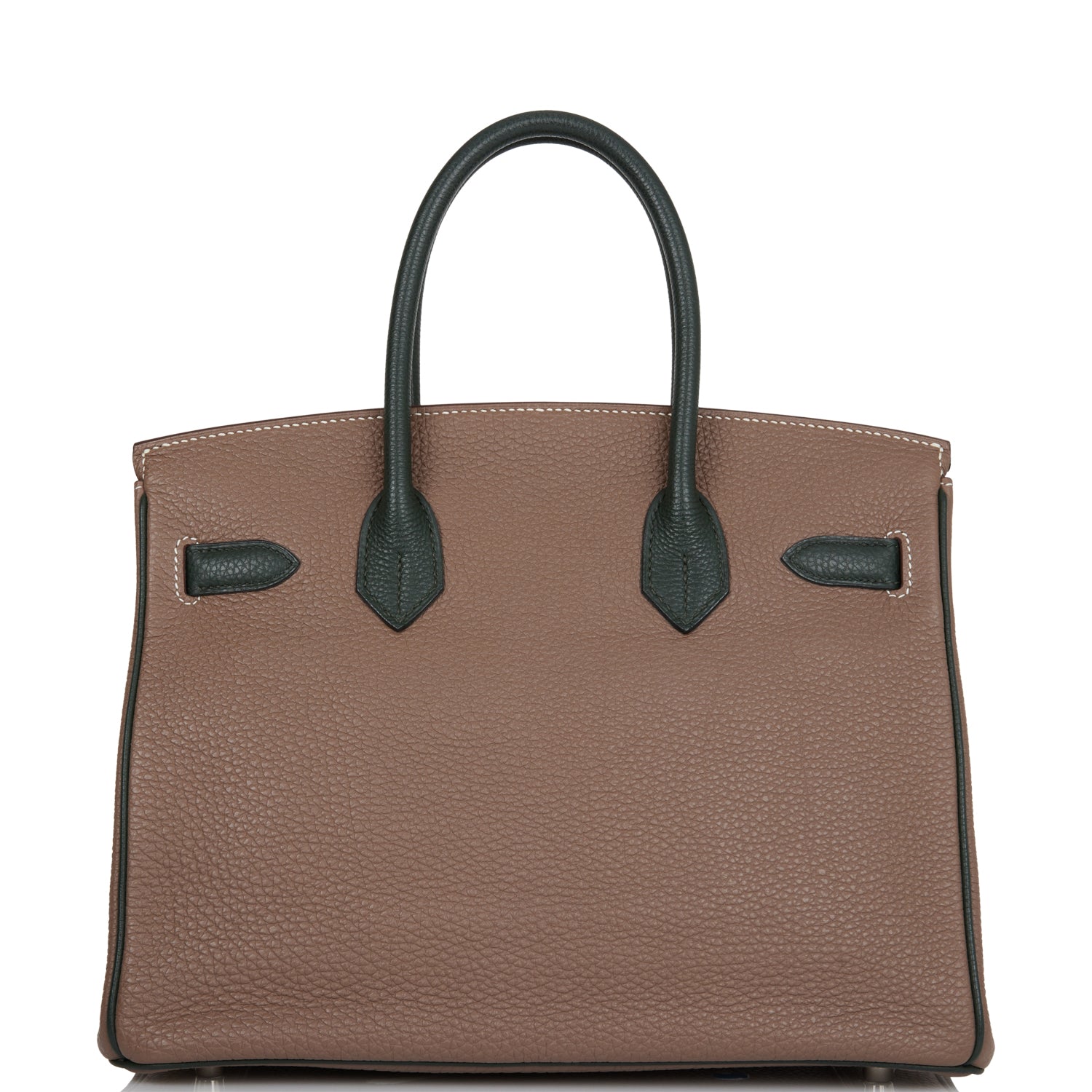 Pre-owned Hermes Special Order (HSS) Birkin 30 Etoupe and Vert Fonce Togo Brushed Palladium Hardware - fashionupstore1