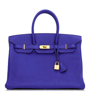 Pre-owned Hermes Special Order (HSS) Birkin 35 Bleu Electric Verso Clemence Gold Hardware - fashionupstore1