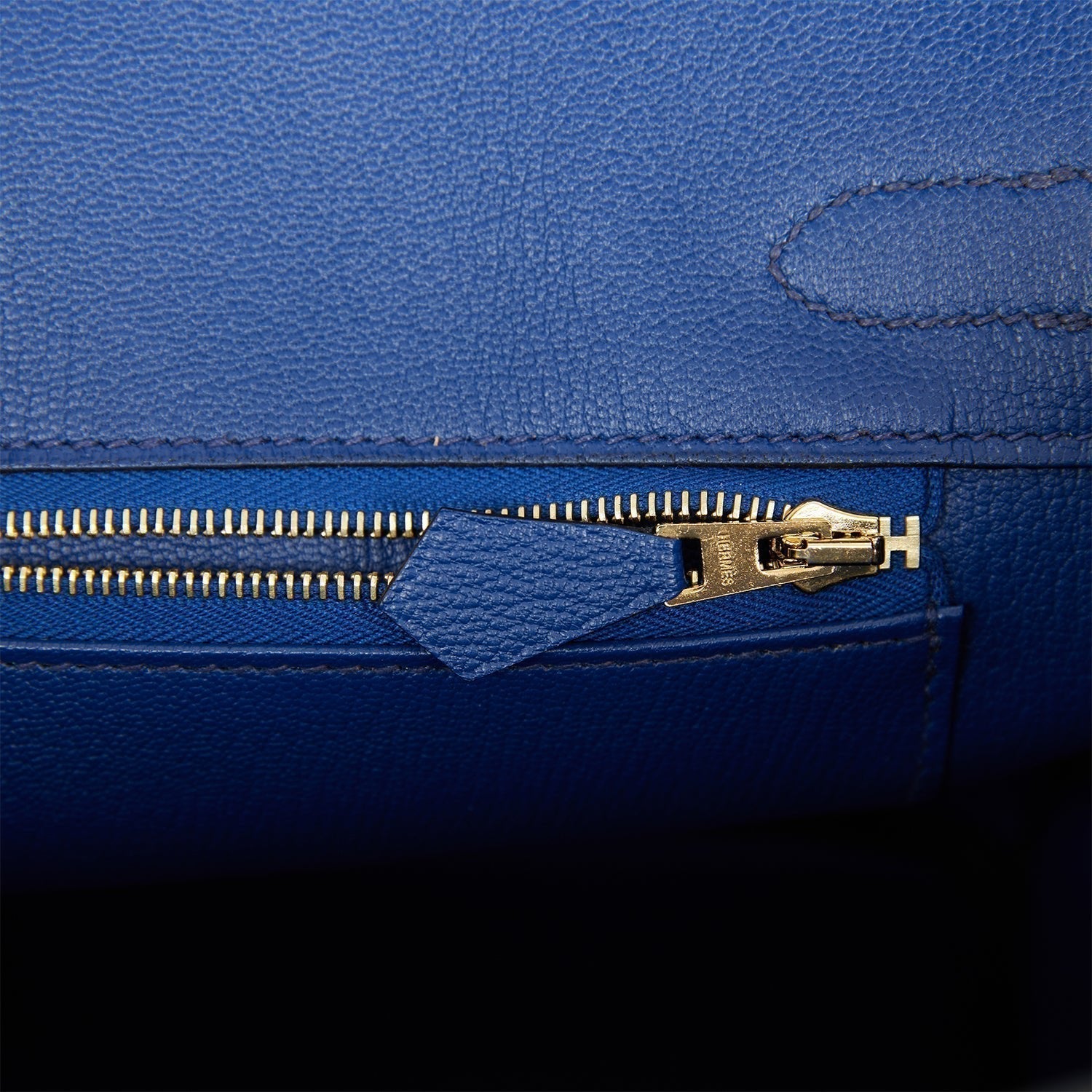 Pre-owned Hermes Special Order (HSS) Birkin 30 Etoupe and Bleu Saphire Chevre Brushed Gold Hardware - fashionupstore1